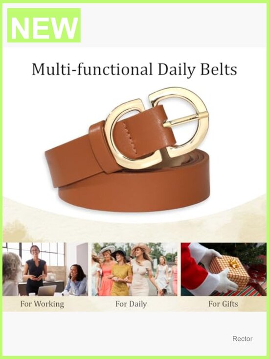 Women\'s Faux Leather Belt with Gold Buckle - 1 inch Wide, 47 inch main image 5